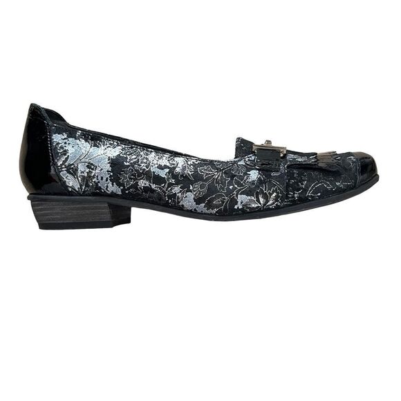 UTV Un Tour en Ville Black Silver Floral Pattern Fringe Buckle Square Toe Shoes - Picture 10 of 14
